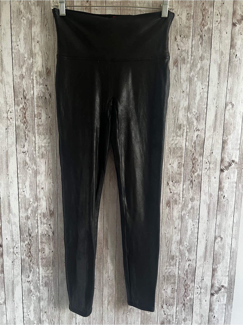 SPANX Black Faux Leather High-Rise Leggings Moto Club Large